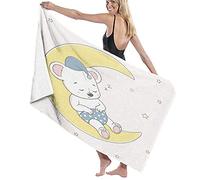 GQWJKSZ Telo da Bagno Grande in Microfibra Morbida Coperta,Cartone Animato Disegnato a Mano Simpatico Orsetto Che Dorme Sulla Luna, Viaggi Nuoto Sport,52" x