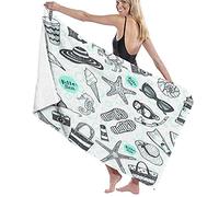 GQWJKSZ Telo da bagno grande in morbida microfibra, disegno a mano Hello Sea Theme Doodle Graphics Set, telo da bagno telo mare per viaggi in hotel per famiglie sport di nuoto, 52" x 32"