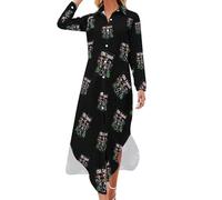 GQWJKSZ Vestito Lungo da Donna con Camicia abbottonata Divertente da Ballo di Natale con Scheletro CNA, a Maniche Lunghe