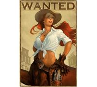 GQWJKSZ Western Cowgirl Pin Up Girl Wanted Targa in metallo Targa retrò in metallo Vintage Rustico Decorazioni per la casa Bar Cucina Targa da parete Art 12 "x8