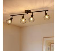 Gr4tec Binario Faretti LED Soffitto 4 Luci, Lampadario Faretti Orientabili E14, Lampada da Soffitto Vintage Industriale, Faretto LED Interno da Parete Nero per Cucina Corridoio, Senza Lampadine