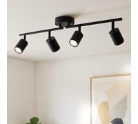 Gr4tec Faretti da Soffitto Orientabili 4 Luci GU10, Nero, Senza Lampade | Moderna Lampadario Faretti LED Soffitto, Metallo Binario Faretti, Faretto LED Interno GU10 per Cucina Cameretta Corridoio