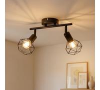 Gr4tec Faretti LED da Soffitto Orientabili 2 Luci, Faretto LED Interno E14, Binario Faretti Soffitto Nero, Lampada da Parete Vintage Industriale per Corridoio Cucina Camera da Letto, Senza Lampadine