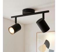 Gr4tec Faretti LED Soffitto 2 Luci, Moderna Faretto da Interno GU10, Lampadario Faretti Orientabili Nero, Binario Faretti da Parete per Corridoio Cucina Cameretta, Senza Lampadine