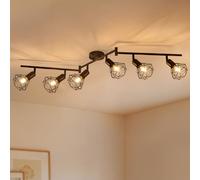 Gr4tec Faretti LED Soffitto 6 Luci, Lampadario da Soffitto Vintage Industriale, Faretto LED Interno Orientabili E14, Binario Faretti Nero per Soggiorno Cucina Cameretta, Senza Lampadine