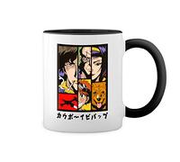 GR8Shop Cowboy Bebop Anime Characters Art Kawai Bianco tazza di caffè con Nero Rim & Handle Mug