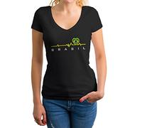 GR8Shop Football Heartbeat Love Brasil World Cup 2022 Camicia Donna con Scollo a V Nera Size L