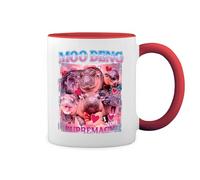GR8Shop Hippo Moo Deng Baby Supremacy Hippopotamus Bianco tazza di caffè con Red Rim & Handle Mug