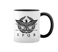 GR8Shop Spqr Roman Gladiator Imperial Golden Eagle Army New Trend Fun Lustig Bianco tazza di caffè con Nero Rim & Handle Mug