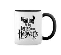 GR8Shop Waiting For My Letter From Hogvarts Bianco tazza di caffè con Nero Rim & Handle Mug
