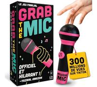 Grab The Mic - Gioco da tavolo per karaoke in famiglia, con microfono in schiuma, 8 anni, 2-10 giocatori, giochi per i cattivi cantanti con 240 testi, 120 carte, prima edizione