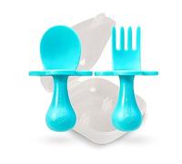 Grabease Utensili per bambini Cucchiai e forchette per bambini Posate per bambini Forchetta per bambini, senza BPA e senza ftalati per neonati e bambini piccoli, 1 set, verde acqua