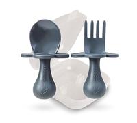 grabease Utensili per l'alimentazione di neonati e bambini piccoli - Set cucchiaio e forchetta per lo svezzamento guidato dal bambino - Realizzati in plastica atossica - Barriere protettive