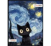 GrabNote Starry Night Cat Notebook - Cute Black Cat Aesthetic Journal 8.5” x 11” College Ruled Lined Notebook for School, Office & Daily Writing