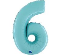 Grabo Palloncini compleanno numero 6. Palloncini per feste per bambini e adulti, in foil brillante. Palloncini colorati Made in Italy, 50x72 cm - Palloncino Celeste