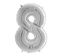 Grabo Palloncini compleanno numero 8. Palloncini per feste per bambini e adulti, in foil brillante. Palloncini colorati Made in Italy, 52x74 cm - Palloncini Argento