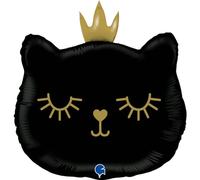 Grabo palloncino gattino nero made in italy. palloncino per feste per bambini a forma di cat princess, in foil con cannuccia per gonfiarlo. palloncini colorati 49x52cm