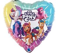 Grabo palloncino my little pony forma di cuore made in Italy. palloncino per bambini con tutti i my little pony, in foil con cannuccia per gonfiarlo. palloncini colorati 36x26cm