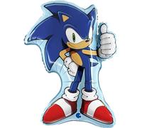 Grabo palloncino sonic con personaggio intero. palloncino per feste per bambini a forma di sonic, in foil con cannuccia per gonfiarlo. palloncini colorati made in italy 49x64 cm