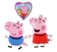 Grabo per Peppa Pig set palloncini Made in Italy. set di tre palloncini Peppa Pig con Peppa George e cuore coordinato. Kit per feste di compleanno e non solo. palloncini colorati in foil