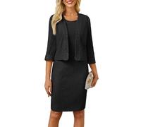 GRACE KARIN Abiti da Donna Eleganti Midi Formali Abito Lungo al Ginocchio con Maniche a 3/4 Scialle per Ospite di Matrimonio, Nero , XXL