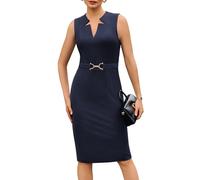 GRACE KARIN Abiti da donna eleganti ufficiali aderenti senza maniche midi scollo a V abito cocktail party lavoro ufficio, blu navy, M