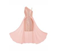 GRACE KARIN Abito da bambina elegante con paillette, linea ad A, in chiffon, con spalline singole, per Natale, festa di compleanno, Rosa chiaro oro rosa, 10 anni