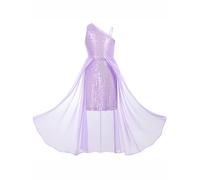 GRACE KARIN Abito da bambina elegante con paillette, linea ad A, in chiffon, con spalline singole, per Natale, festa di compleanno, Rosa/lilla., 8 anni