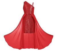 GRACE KARIN Abito da bambina elegante con paillette, linea ad A, in chiffon, con spalline singole, per Natale, festa di compleanno, paillettes rosse, 8 anni