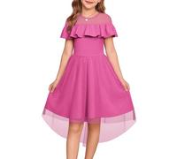 GRACE KARIN Abito da bambina in rete, per feste, matrimoni, linea ad A, con volant, rosso rose, 8 anni