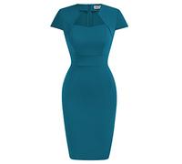 Grace Karin, Abito da Donna, Anni '50 e '60, Stile Vintage, Aderente con Maniche ad Aletta, Blu Pavone, M