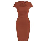 GRACE KARIN, Abito da Donna, Anni '50 e '60, Stile Vintage, Aderente con Maniche ad Aletta, Caramello, M