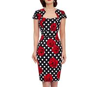 GRACE KARIN, Abito da Donna Anni '50 e '60, Stile Vintage, Aderente con Maniche ad Aletta, L