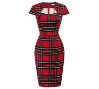 Grace Karin, Abito da Donna, Anni '50 e '60, Stile Vintage, Aderente con Maniche ad Aletta, Plaid Rosso., S