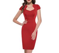 GRACE KARIN, Abito da Donna Anni '50 e '60, Stile Vintage, Aderente con Maniche ad Aletta, Rosso, M