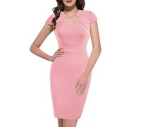 GRACE KARIN Abito da Donna con Maniche ad Aletta Vintage Wiggle Matita_&_Peplum, Rosa, M