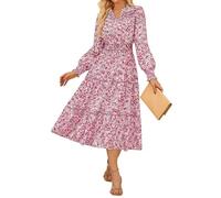 GRACE KARIN Abito da donna floreale casual con scollo a V increspature a strati una linea lunga, Nero e rosa., XL