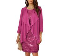 GRACE KARIN Abito da donna senza maniche, scollo rotondo, con paillette, elegante, in due pezzi, in tulle, per feste, rosso rose, XL