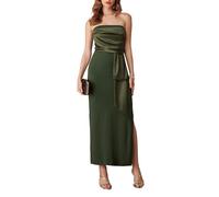 GRACE KARIN Abito da sera lungo da donna, con fessura, abito da cocktail, elegante, in raso, senza spalline, verde militare, 52