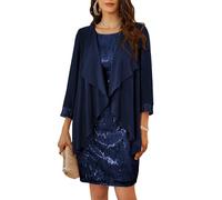 GRACE KARIN - Abito elegante da donna senza maniche con scollo rotondo, paillettes, completo in due pezzi con cardigan in tulle, abito da sera per feste