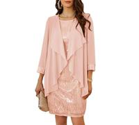 GRACE KARIN - Abito elegante da donna senza maniche con scollo rotondo, paillettes, completo in due pezzi con cardigan in tulle, abito da sera per feste
