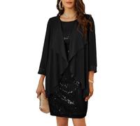 GRACE KARIN - Abito elegante da donna senza maniche con scollo rotondo, paillettes, completo in due pezzi con cardigan in tulle, abito da sera per feste