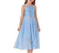 GRACE KARIN Abito estivo da bambina con paillettes senza maniche, linea ad A, con glitter, Azzurro, 14 anni