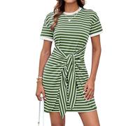 GRACE KARIN Abito estivo da donna, casual, a maniche corte, girocollo, mini abito casual, Strisce bianche e verdi, L