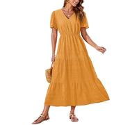 GRACE KARIN Abito Estivo Donna in Cotone Leggero Casual Maxi Vestito a Linea A per Spiaggia Vacanza Curcuma Giallo S