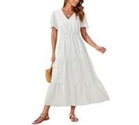 GRACE KARIN Abito Estivo Donna in Cotone Leggero Casual Maxi Vestito a Linea A per Spiaggia Vacanza Bianco Avorio S