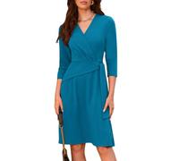 GRACE KARIN Abito midi da donna, con scollo a V, maniche a 3/4, linea ad A, vestito sul retro, Blu denim, L