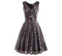 GRACE KARIN Abito Retrò Anni '50 da Donna con Scollo a V e Sottoveste con Perle - Al Ginocchio CL1061-10 M