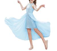 GRACE KARIN Bambina Vestito da Festa con Paillettes Abito Lungo Halter Senza Maniche con Sovrapposizione in Chiffon Azzurro 8-10 Anni