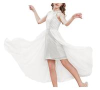 GRACE KARIN Bambina Vestito da Festa con Paillettes Abito Lungo Halter Senza Maniche con Sovrapposizione in Chiffon Argento 8-10 Anni